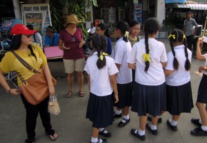 Karen chats with students