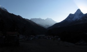 5-7-12 Early on my birthday morning, the sky is clear and Everest is in view